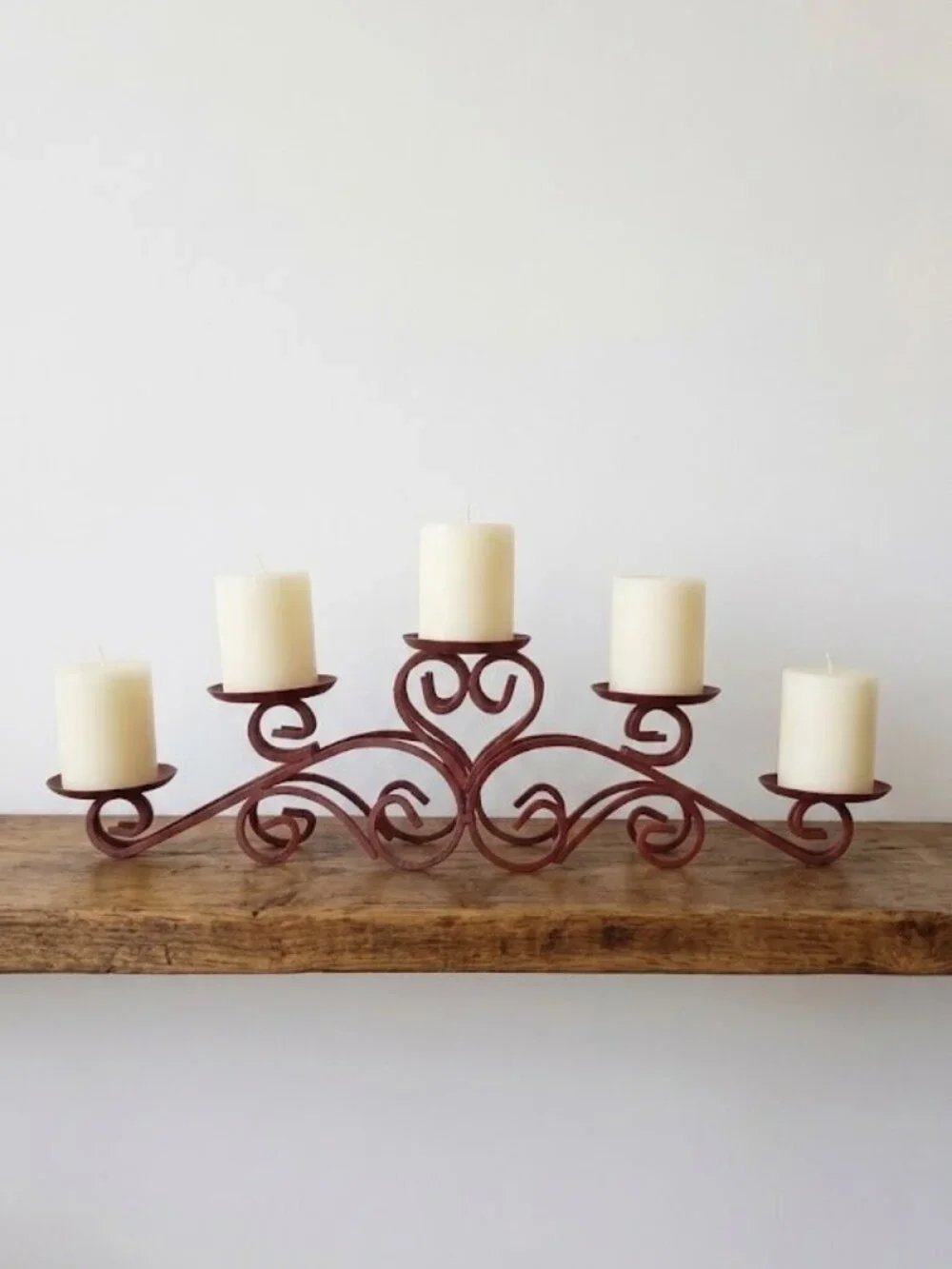 Wrought Iron Candelabra Scrollwork Centerpiece Primitive Candle Holder Farmhouse